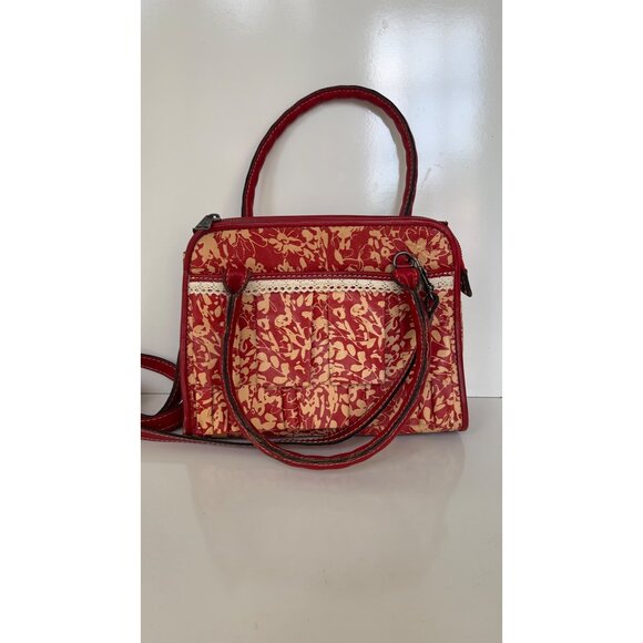 Patricia Nash Red & Beige Floral Handbag With Dual Handles & Zip Closure - Picture 1 of 11